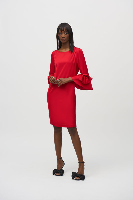 Satin Ruffle Sleeve Straight Dress 244235