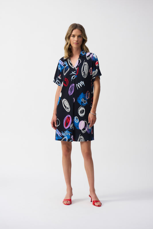 Silky Knit Abstract Print A-Line Dress 251111