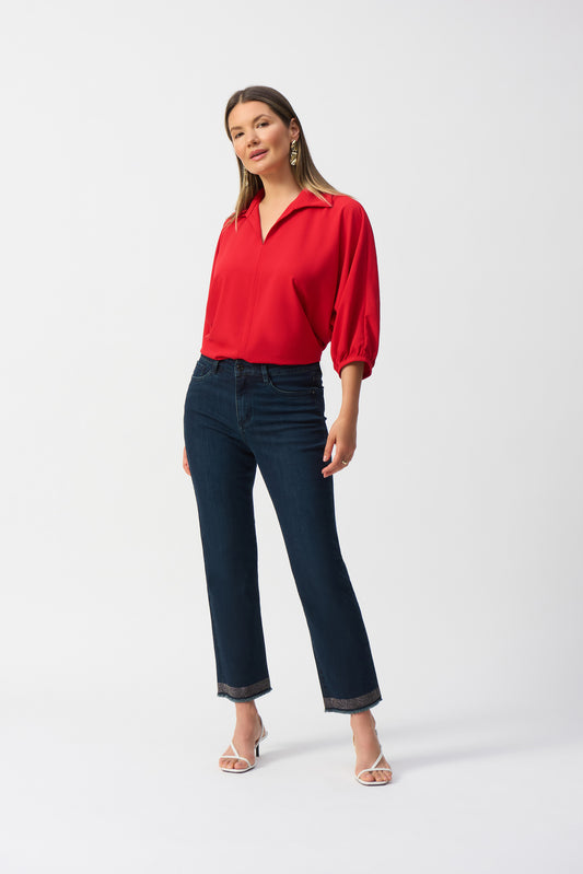 Woven Boxy Top With Shirt Collar 251116