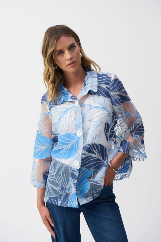Novelty Leaf-Print Trapeze Jacket 251135