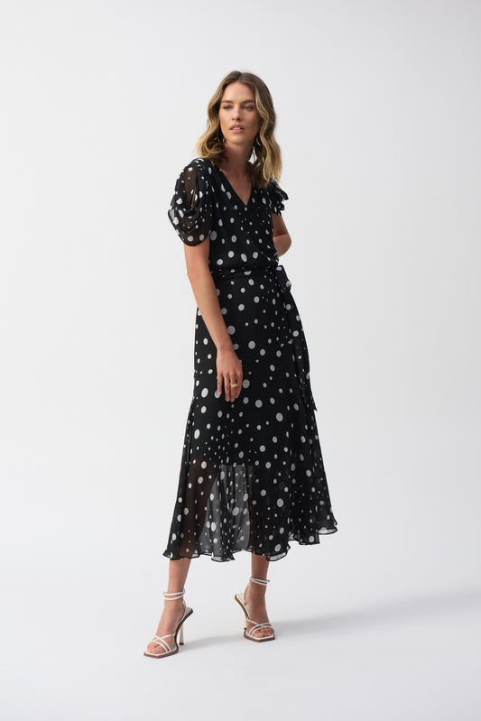Chiffon Dot Print Wrap Dress 251907