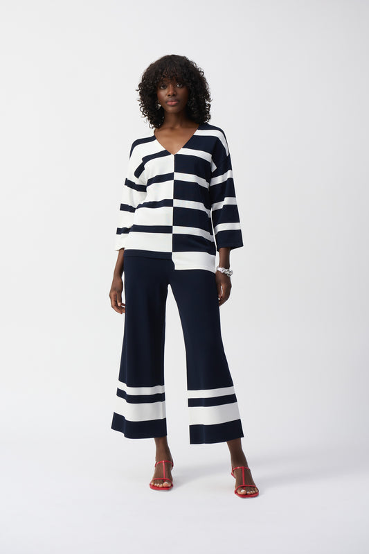 Striped Sweater Knit V-Neck Pullover 251914