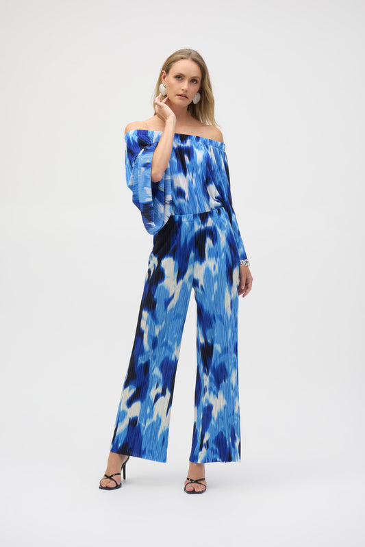 Pleated Novelty Tropical Print Wide-Leg Pants #252138-3801