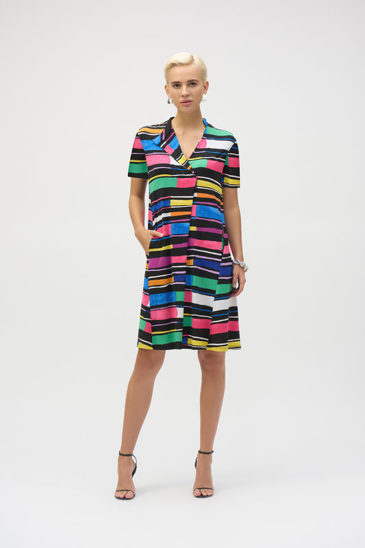Silky Knit Stripe Print Trapeze Dress 252171X