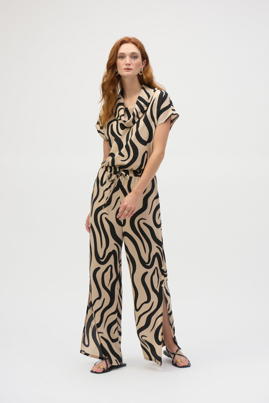 Joseph Ribkoff #252212-295 Gauze Abstract Print Cowl Neck Top