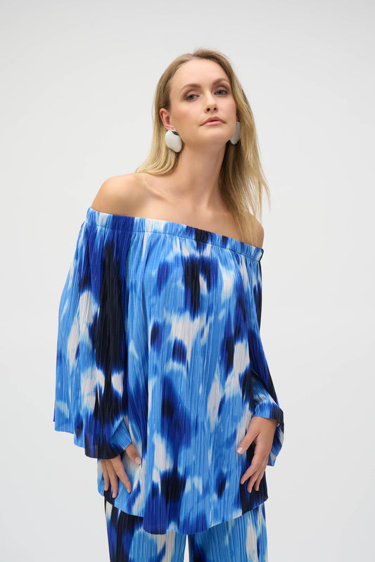 Pleated Novelty Tropical Print Off-Shoulder Top 252227-3801