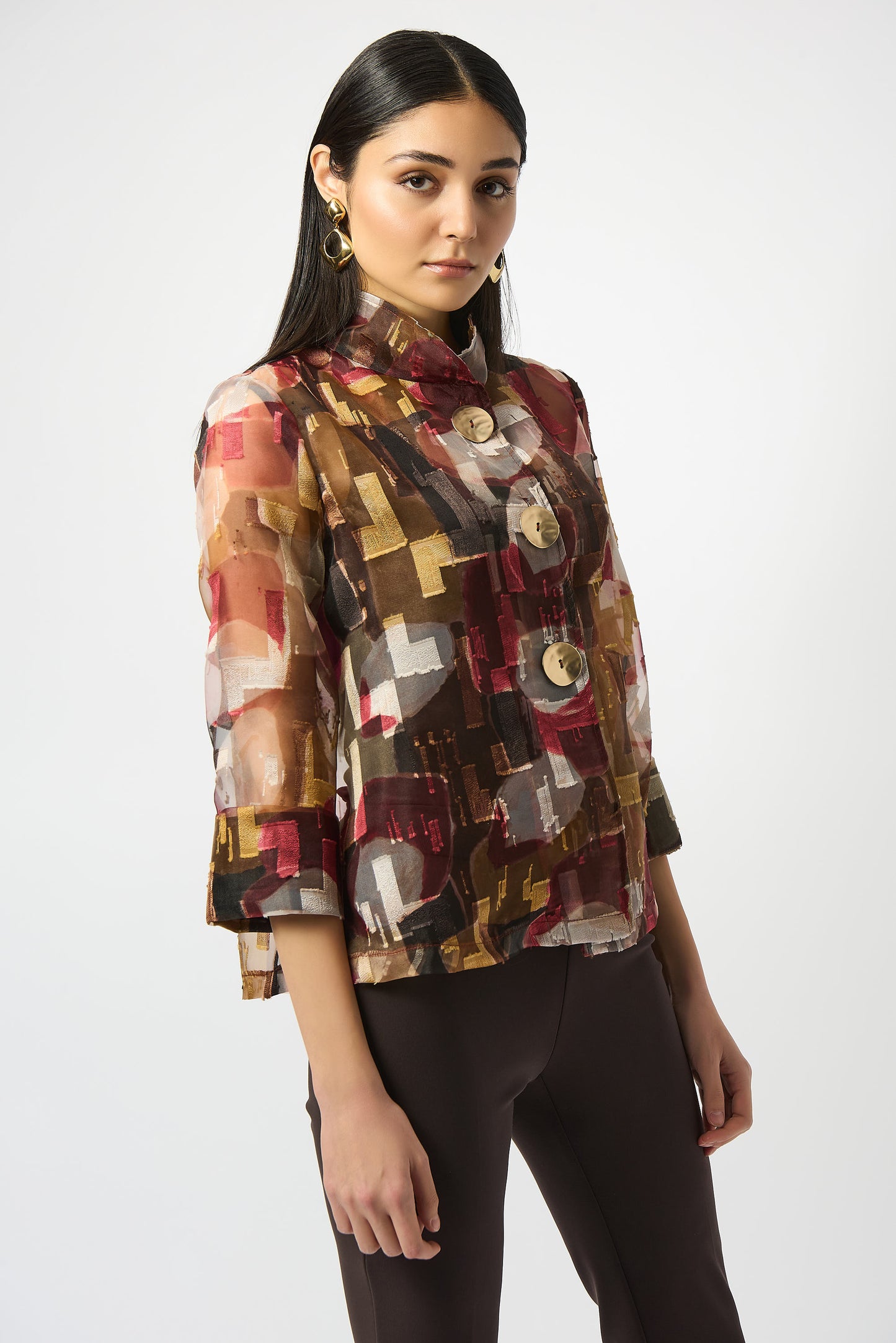 Joseph Ribkoff #253163-3759 Organza Abstract Print Two-Piece Trapeze Jacket