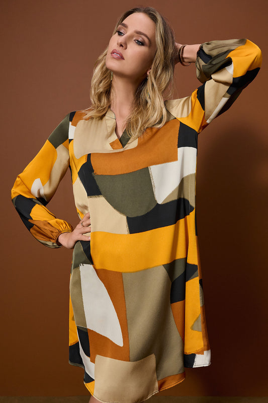 Jospeh Ribkoff #253218 Recycled Satin Abstract Print Trapeze Dress