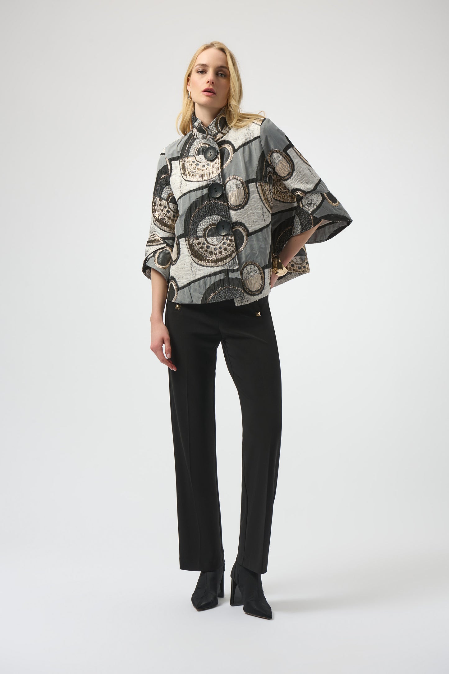 Joseph Ribkoff #254003-178 Abstract Jacquard Trapeze Jacket