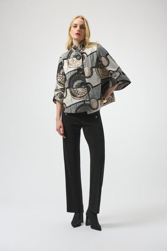 Joseph Ribkoff #254003-178 Abstract Jacquard Trapeze Jacket