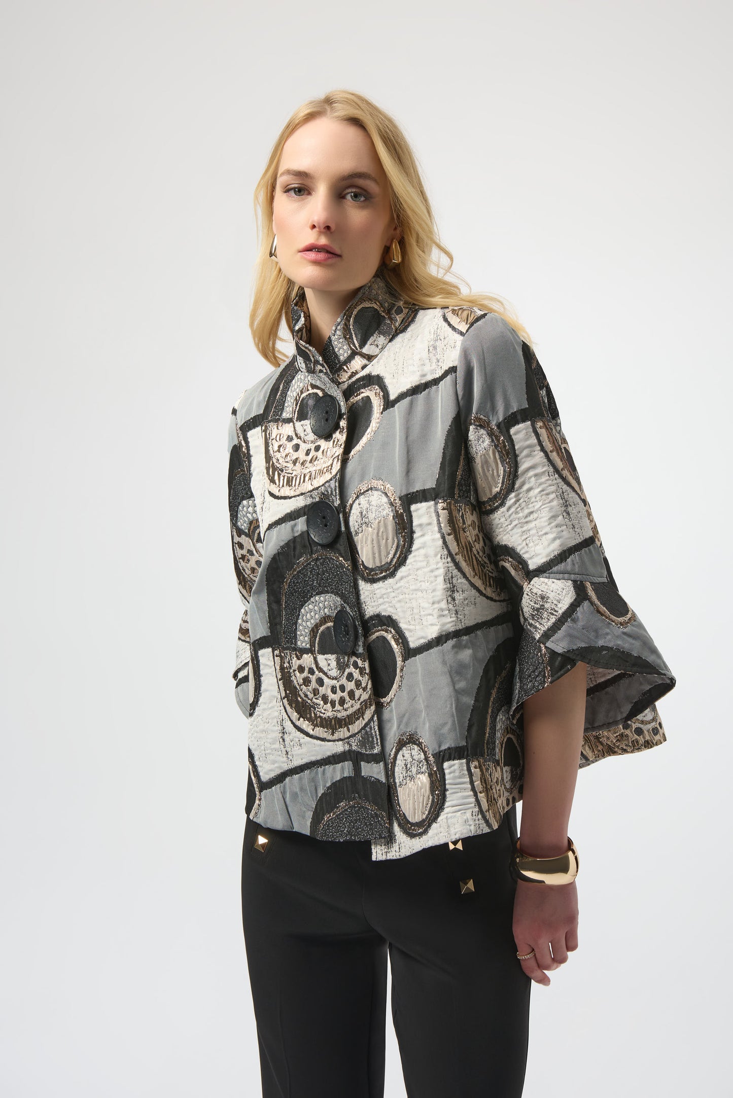 Joseph Ribkoff #254003-178 Abstract Jacquard Trapeze Jacket
