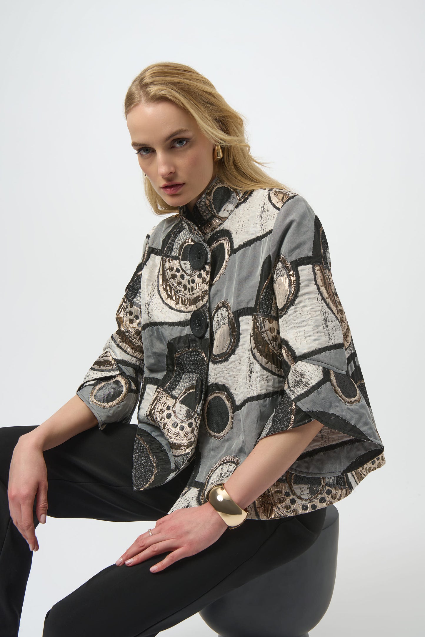 Joseph Ribkoff #254003-178 Abstract Jacquard Trapeze Jacket