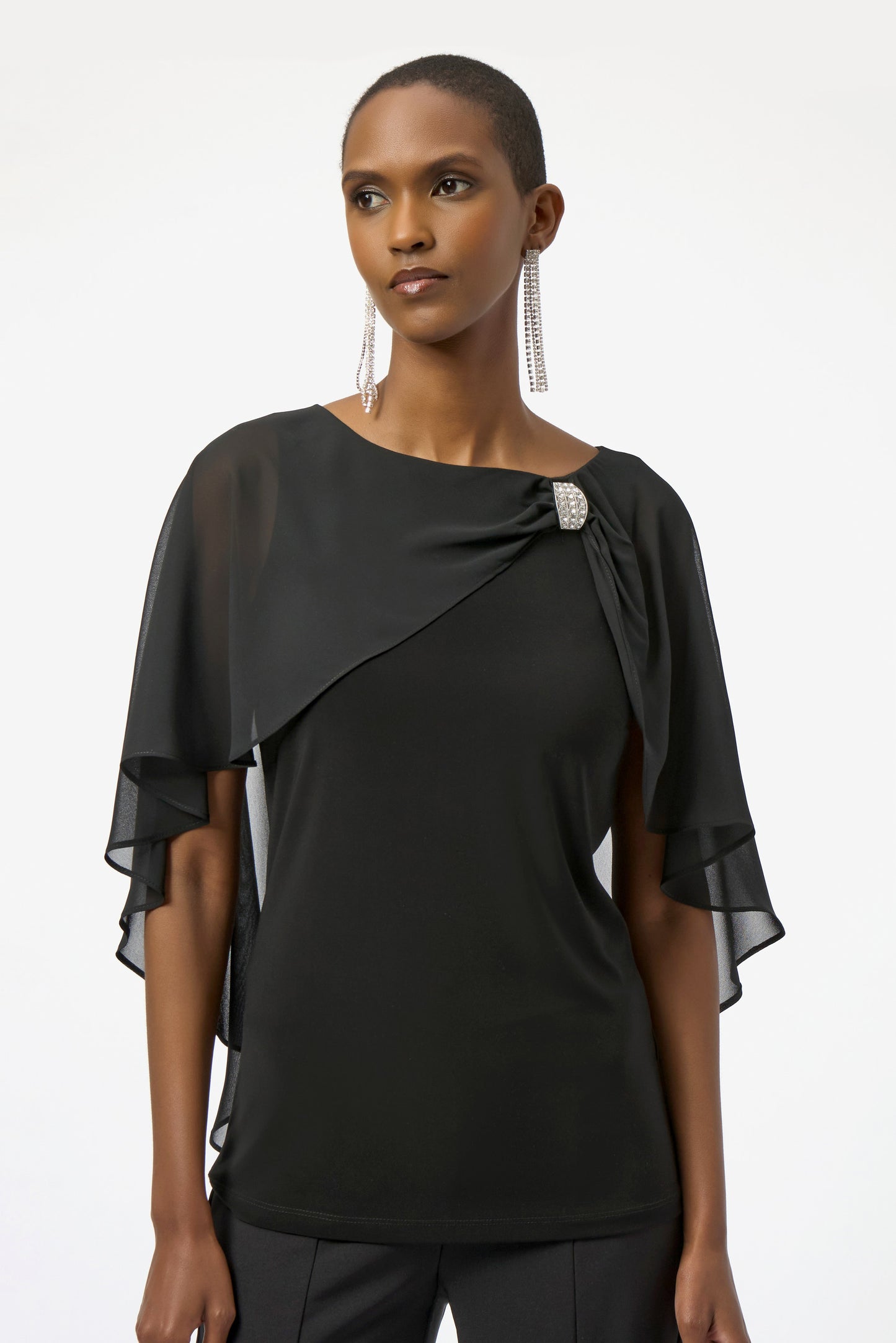 Joseph Ribkoff #254021-11 Chiffon and Silky Knit Cape Top