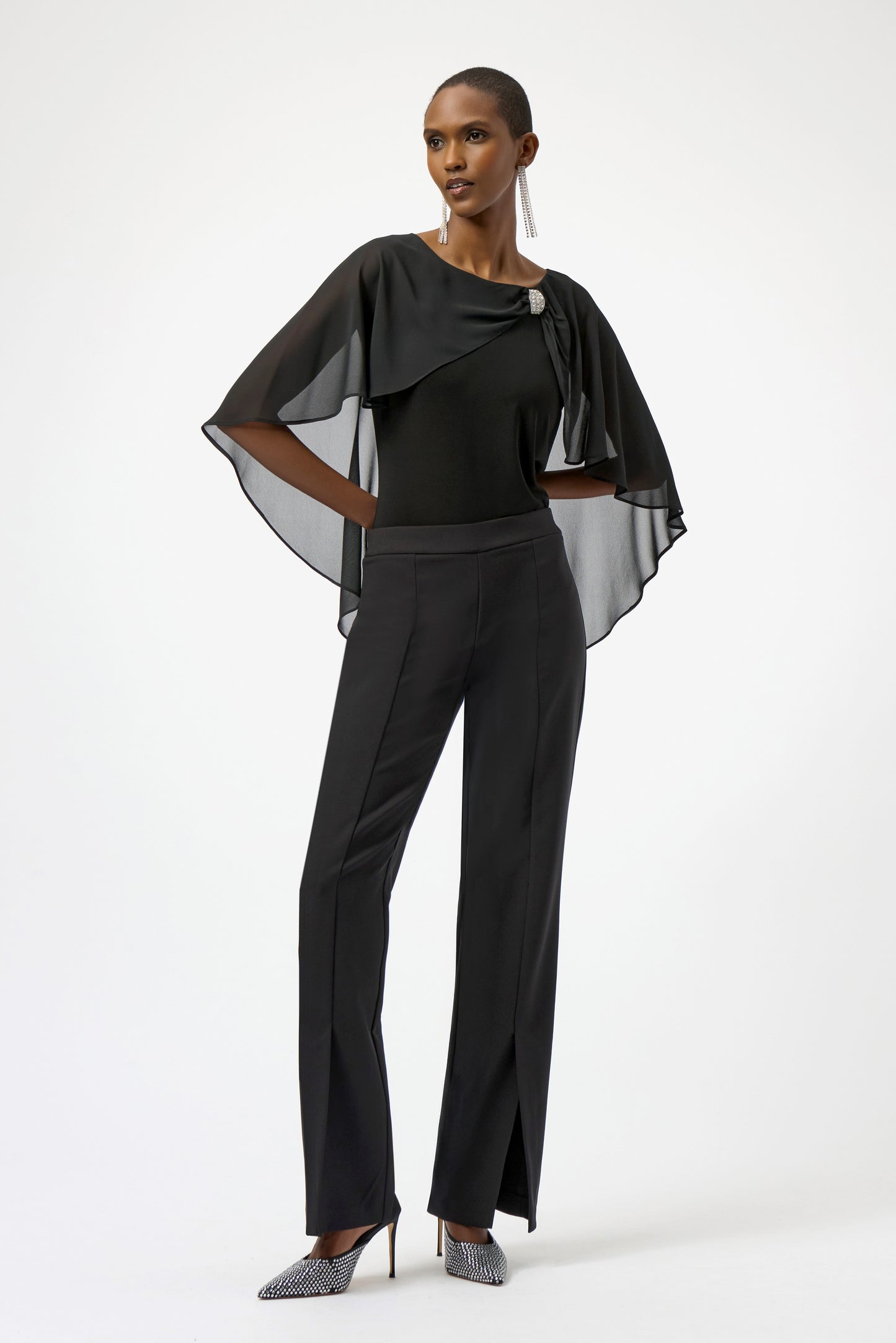 Joseph Ribkoff #254021-11 Chiffon and Silky Knit Cape Top