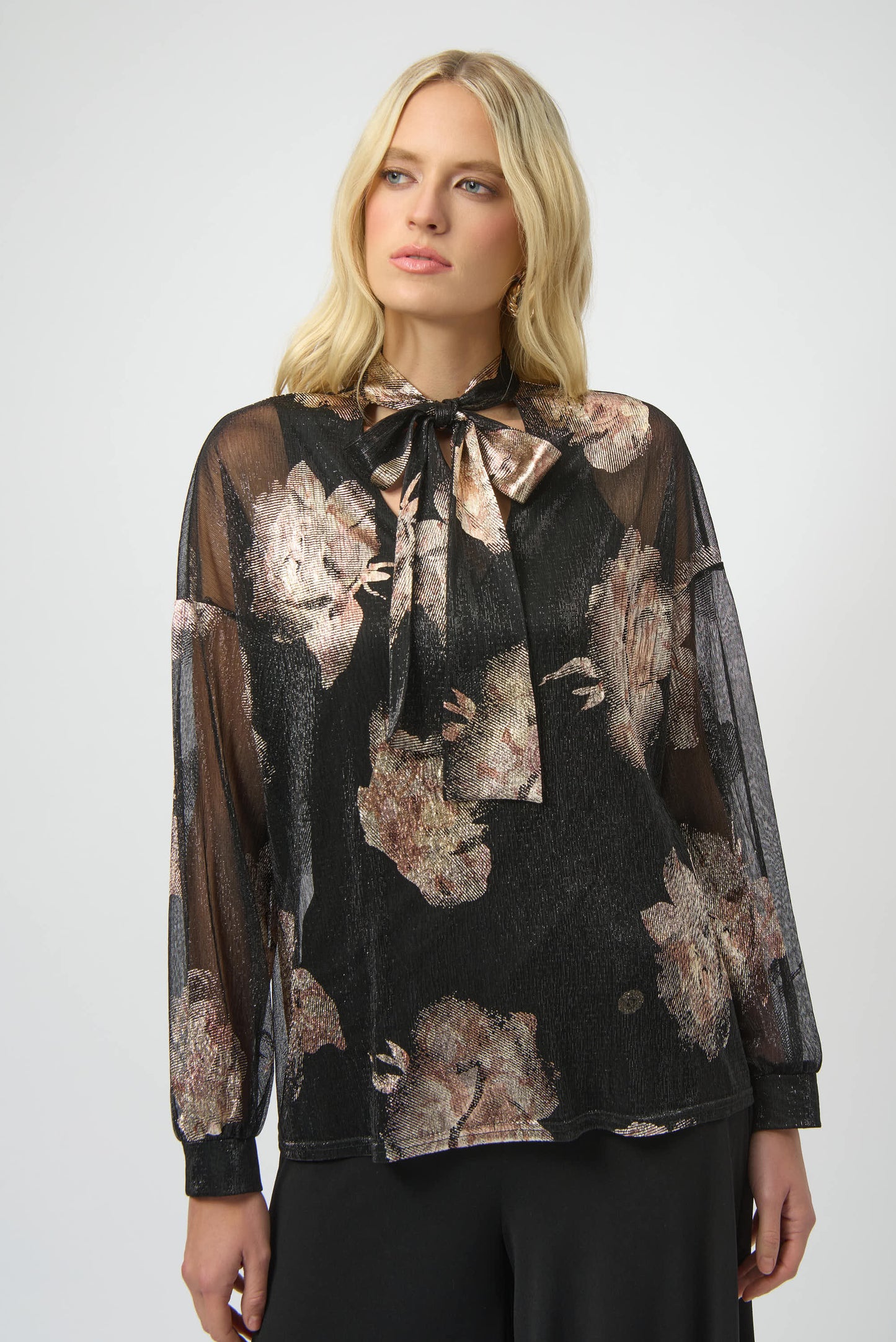 Joseph Ribkoff #254029-178 Plissé Knit Foiled Floral Top