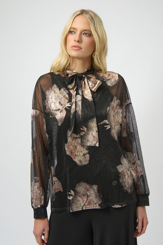 Joseph Ribkoff #254029-178 Plissé Knit Foiled Floral Top