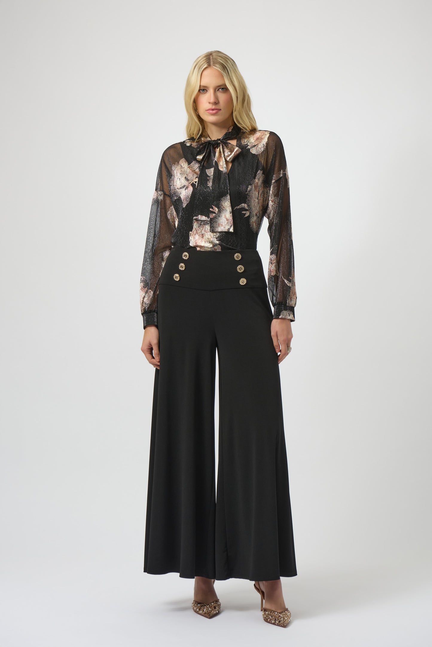Joseph Ribkoff #254029-178 Plissé Knit Foiled Floral Top