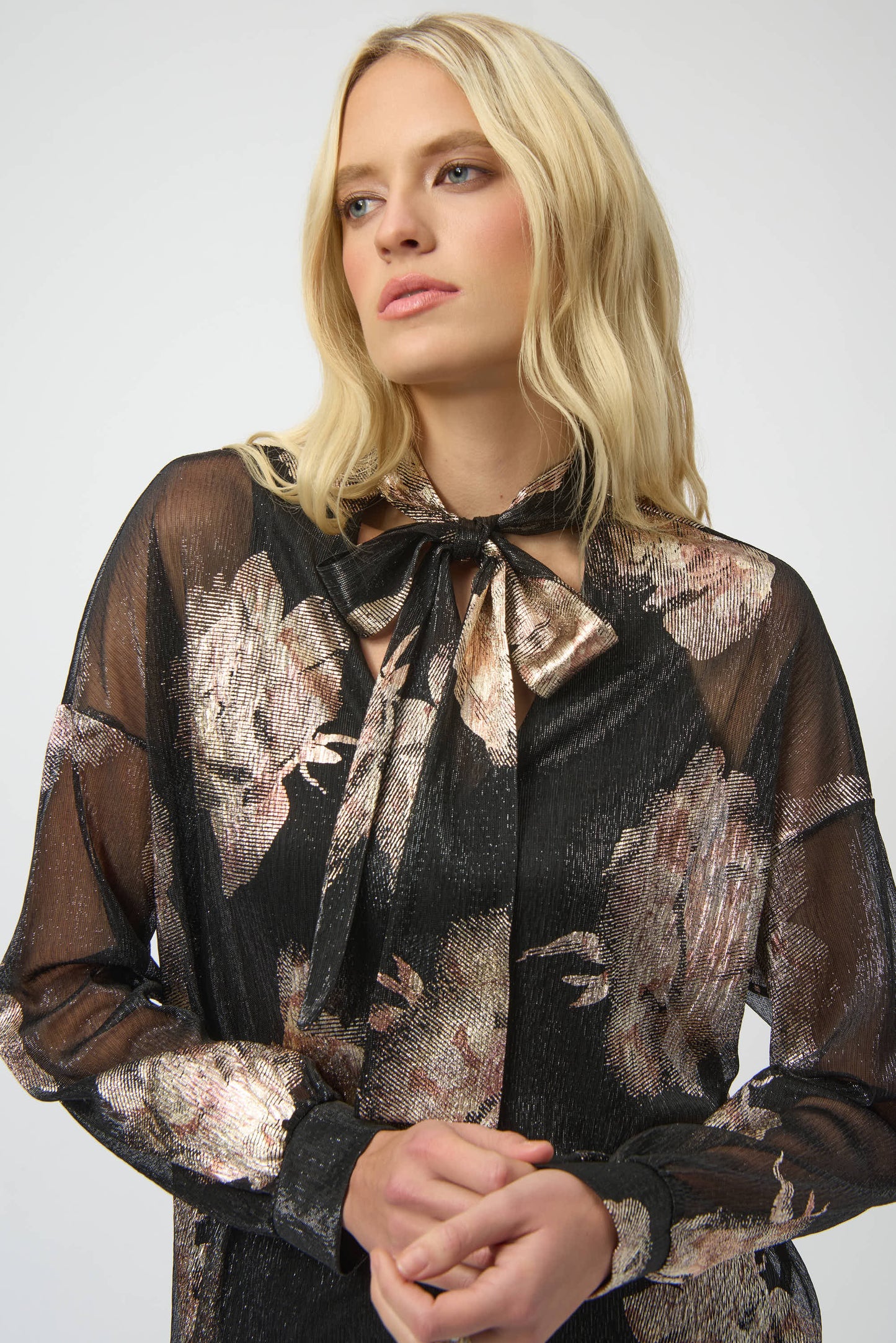 Joseph Ribkoff #254029-178 Plissé Knit Foiled Floral Top