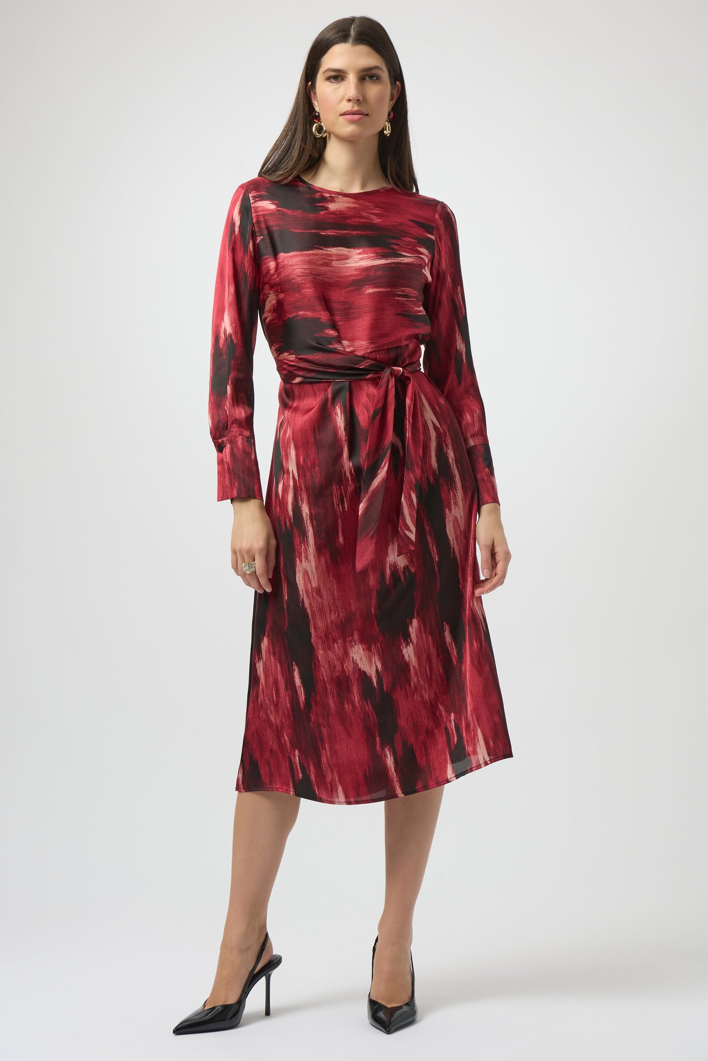 Joseph Ribkoff #254124-250 Recycled Satin Abstract Print Fit & Flare Dress