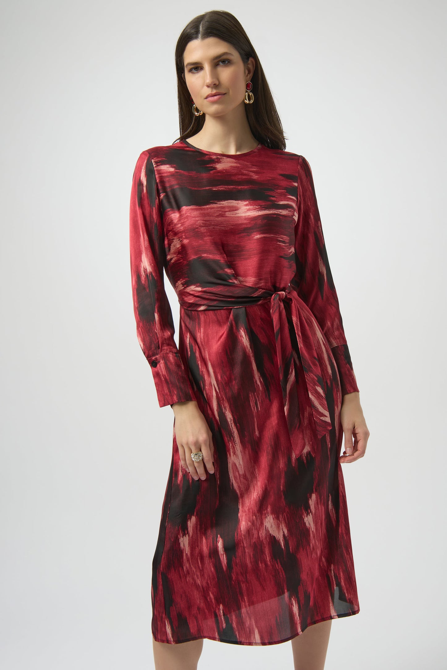 Joseph Ribkoff #254124-250 Recycled Satin Abstract Print Fit & Flare Dress