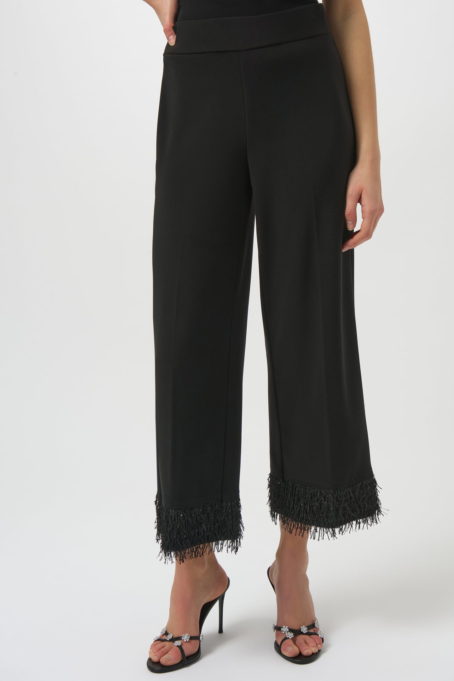 Joseph Ribkoff #254148-11 Silky Knit Top with Novelty Fringe Hem
