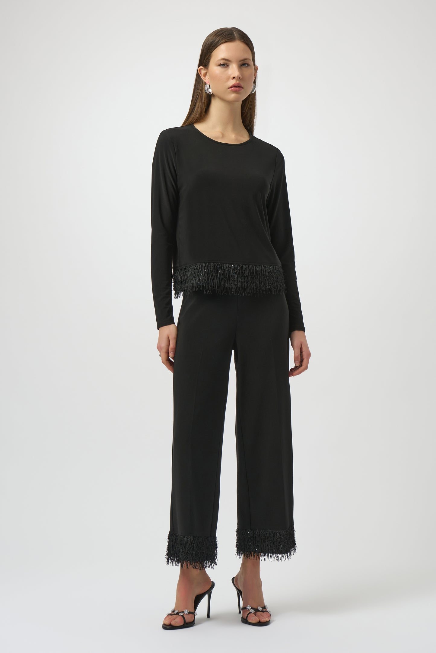 Joseph Ribkoff #254147-11 Silky Knit Culotte with Novelty Fringe Hem