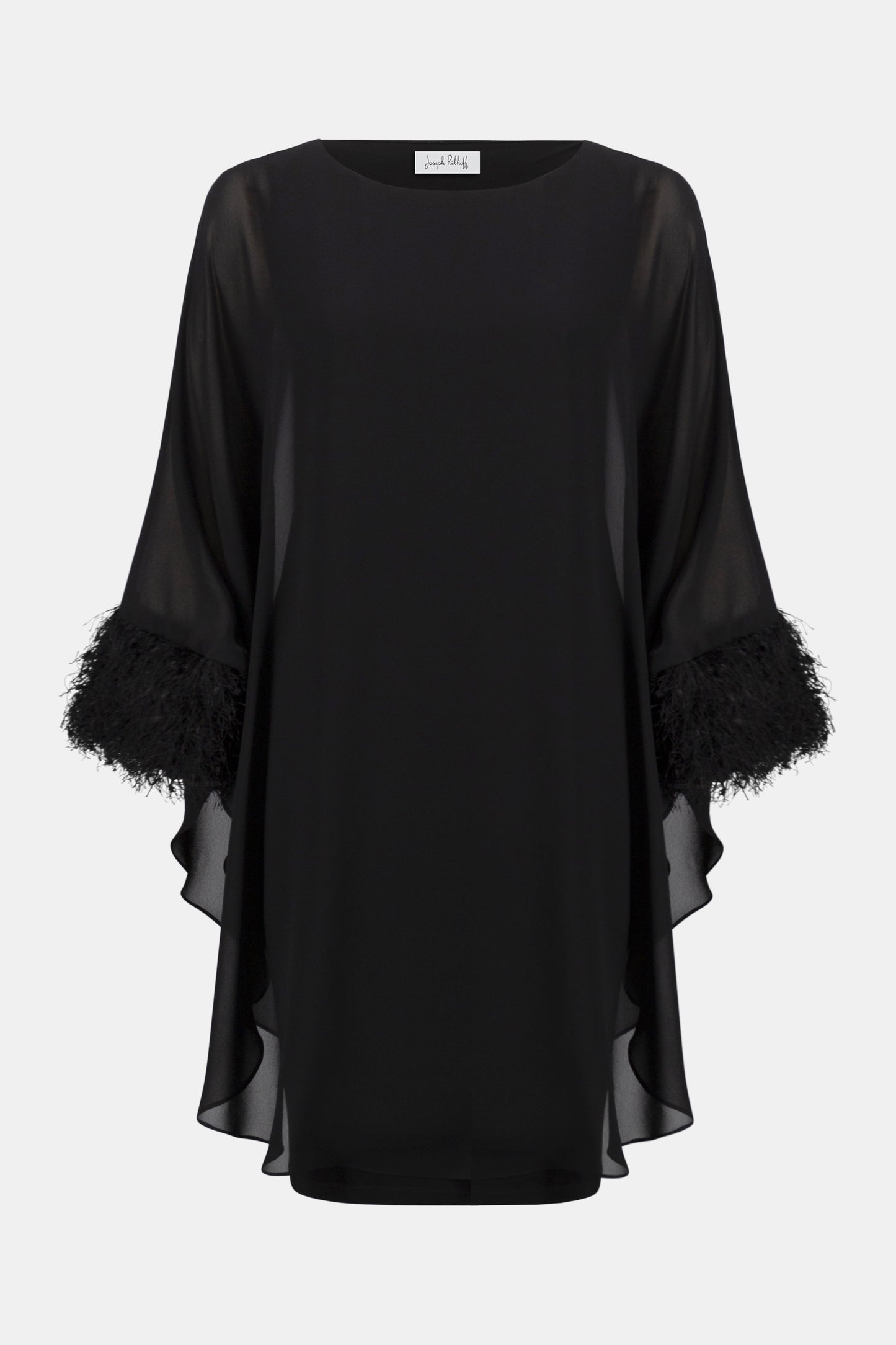 Joseph Ribkoff #254186-11 Silky Knit & Chiffon Layered Dress with Fringe Detail