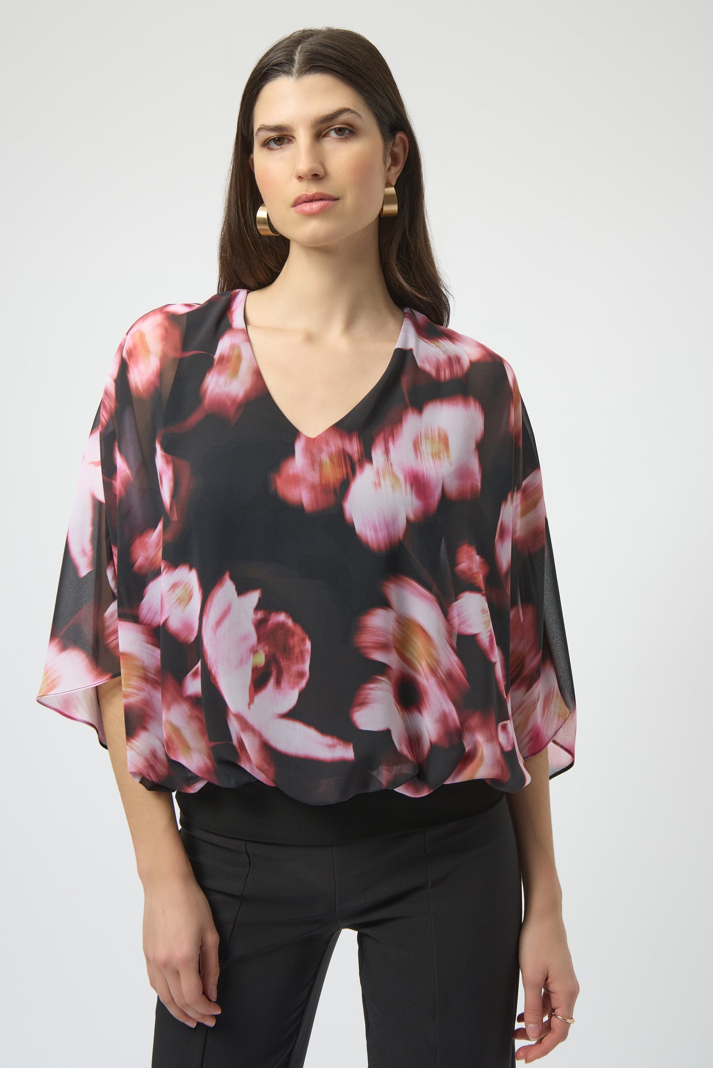 Joseph Ribkoff #254202-178 Chiffon & Silky Knit Floral Print Boxy Top