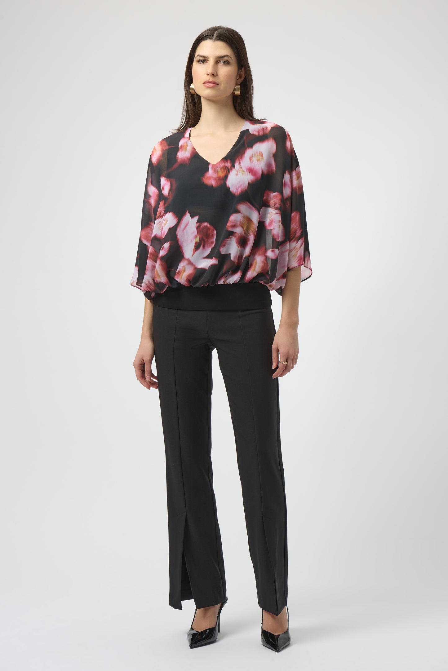 Joseph Ribkoff #254202-178 Chiffon & Silky Knit Floral Print Boxy Top