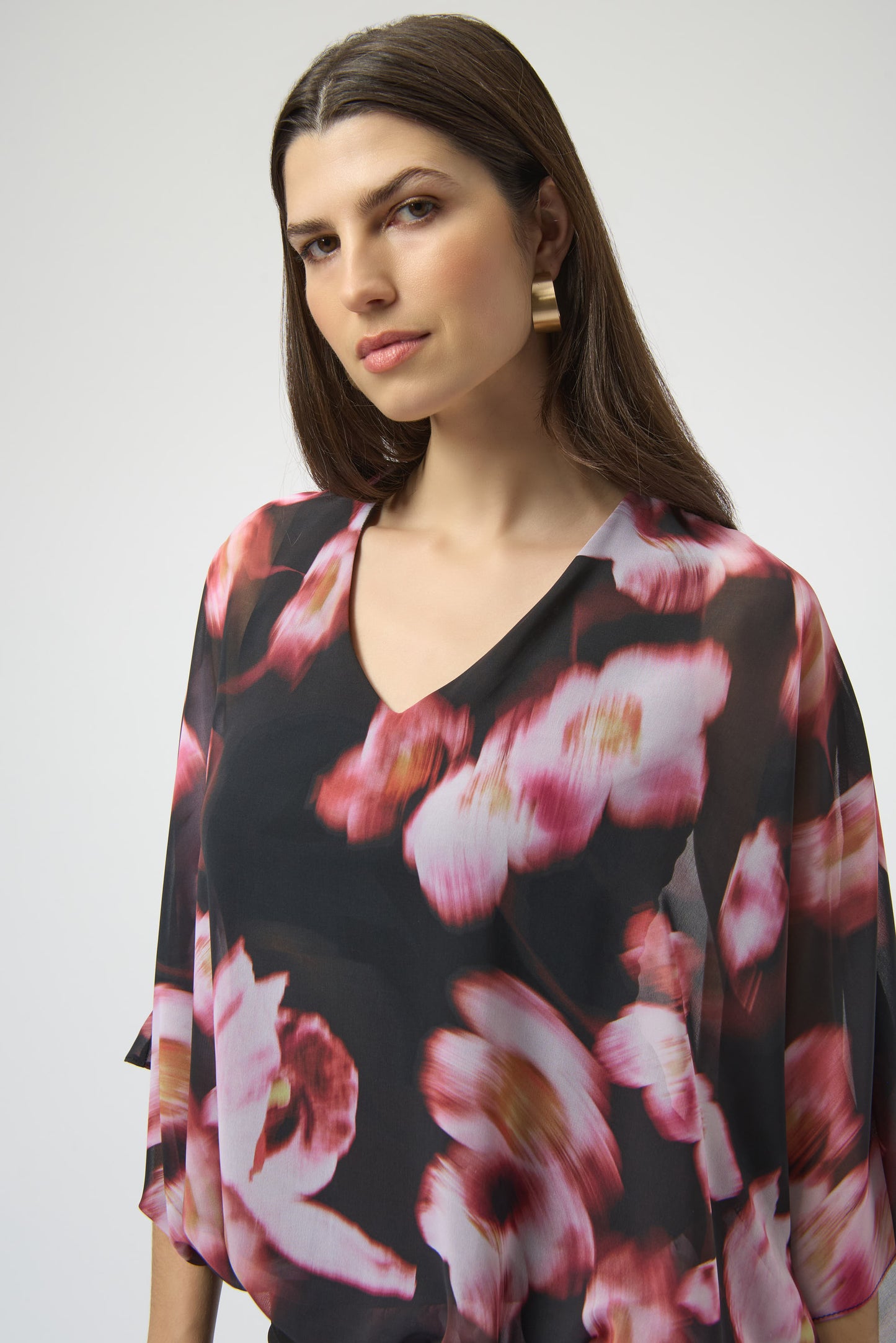 Joseph Ribkoff #254202-178 Chiffon & Silky Knit Floral Print Boxy Top