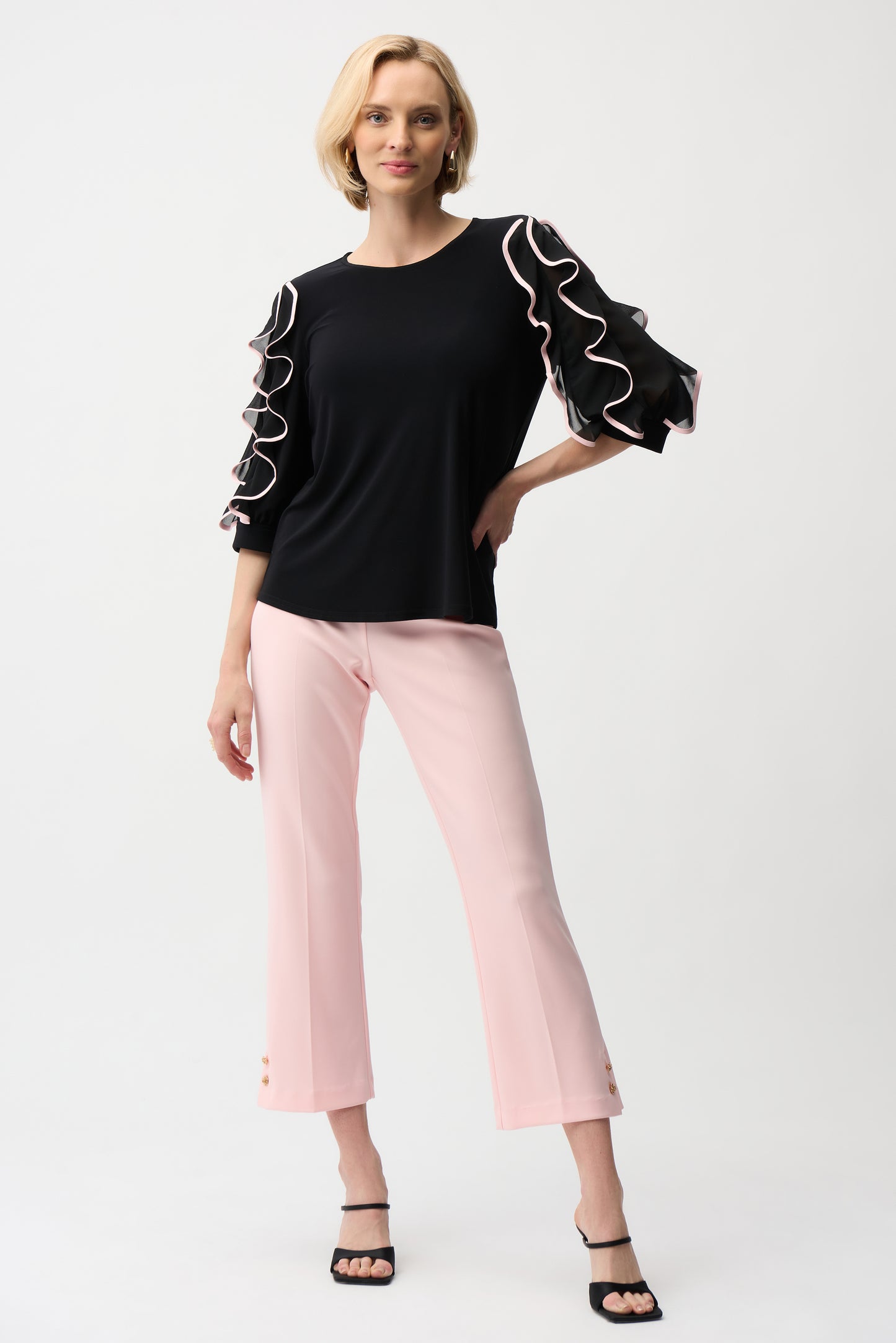 Joseph Ribkoff #261009 Silky Knit Top with Chiffon Ruffled Sleeves