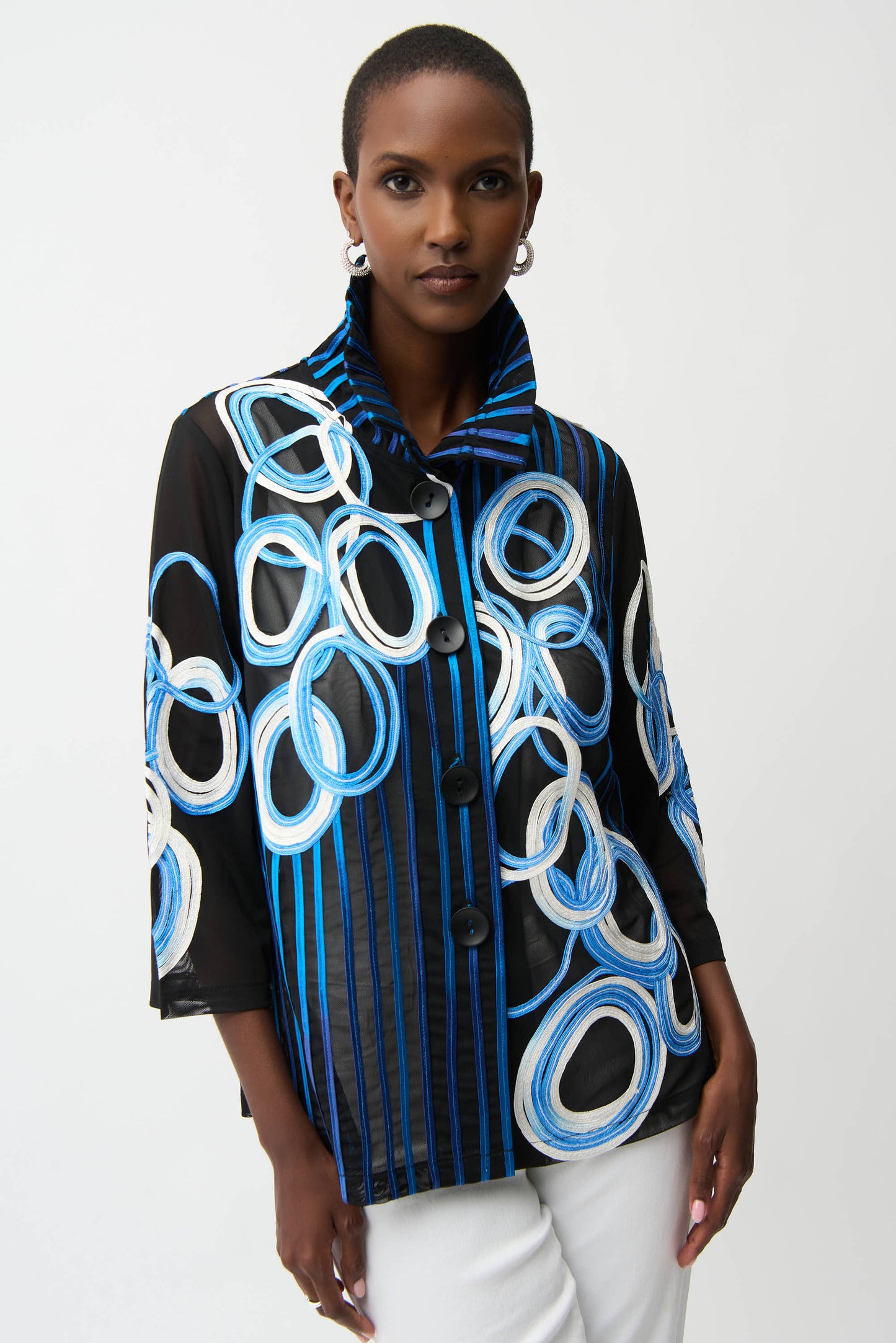 Joseph Ribkoff #261904-178 Satin And Mesh Soutache Jacket With Bell Sleeves