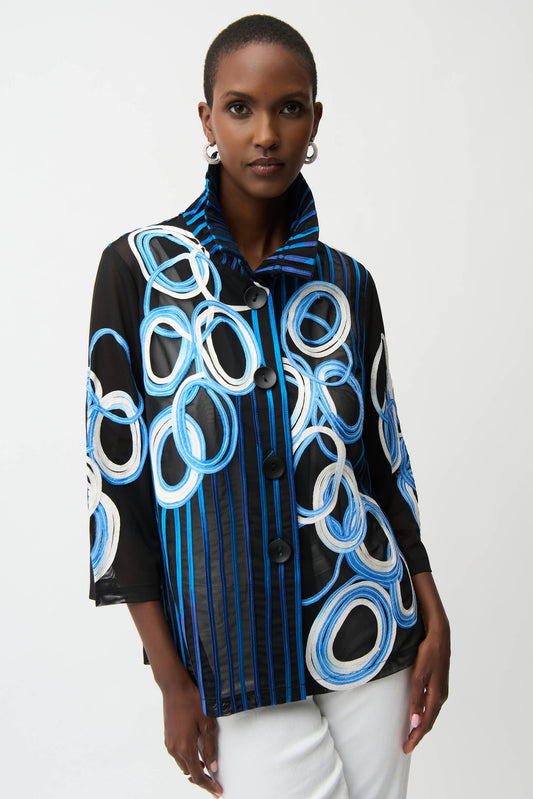 Joseph Ribkoff #261904-178 Satin And Mesh Soutache Jacket With Bell Sleeves