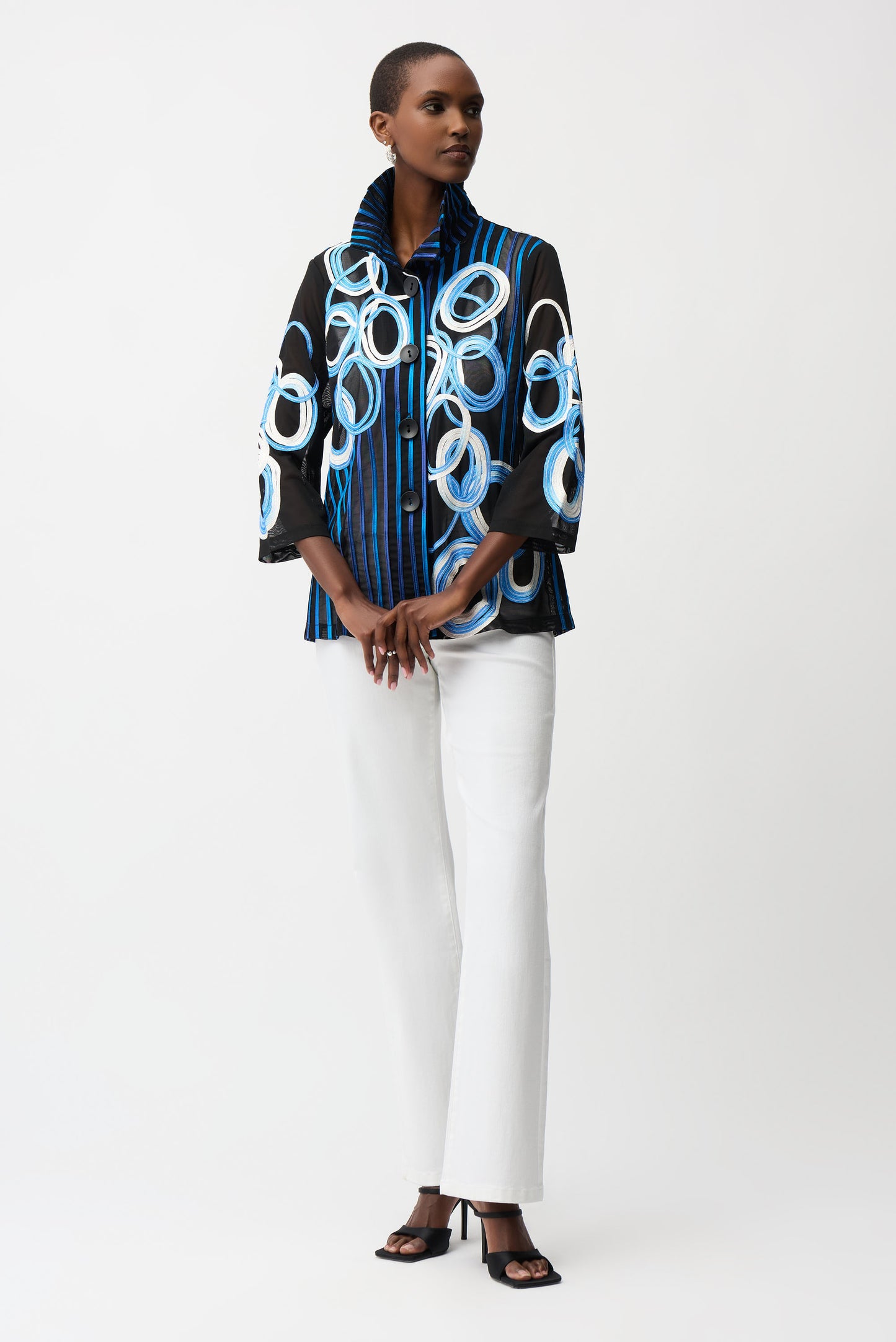 Joseph Ribkoff #261904-178 Satin And Mesh Soutache Jacket With Bell Sleeves