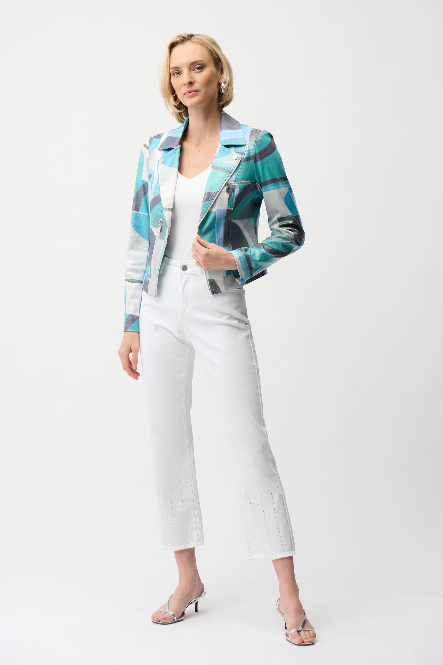 Joseph Ribkoff #261911 Foiled Faux Suede Geometric Print Fitted Jacket