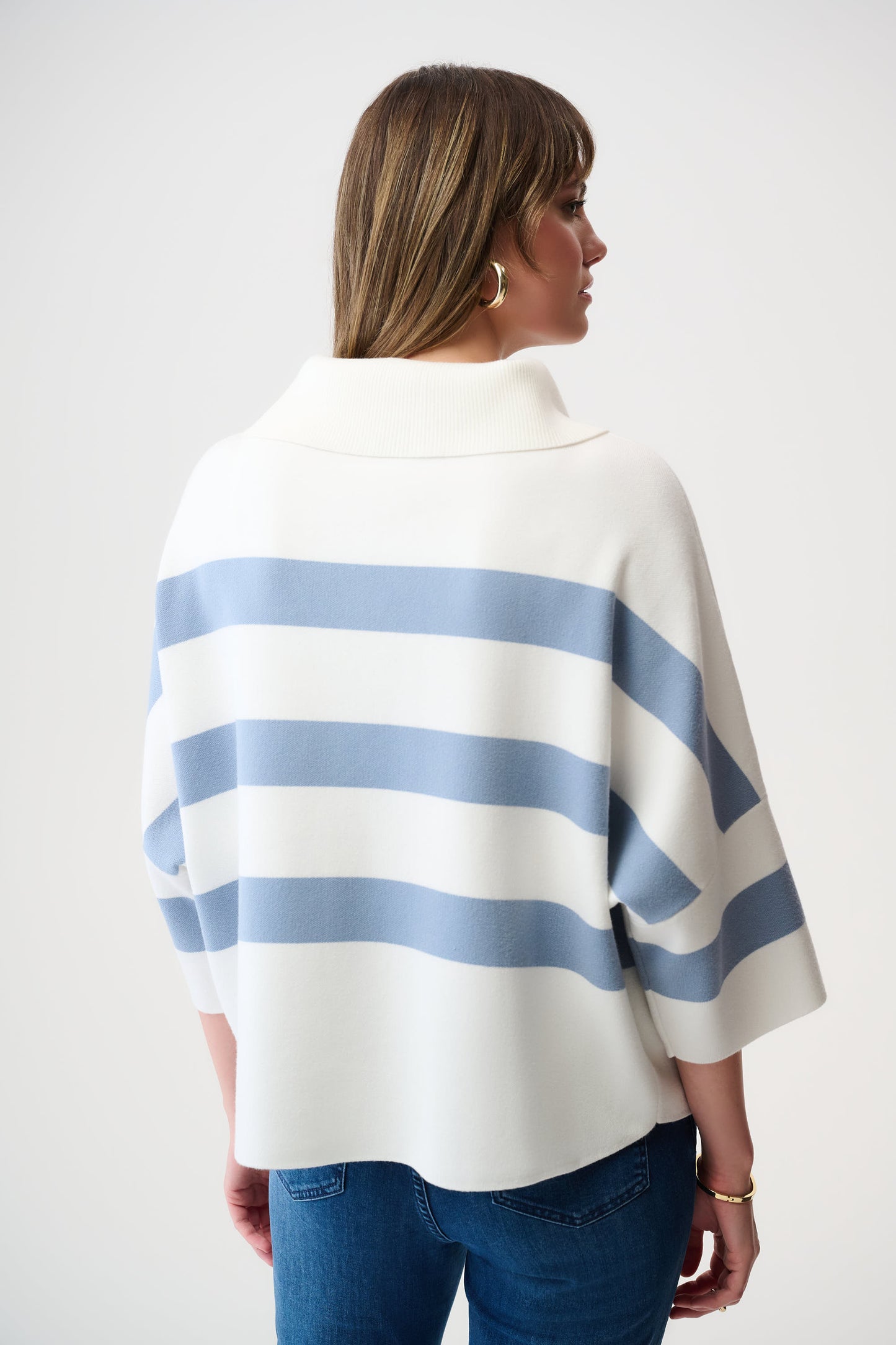 Joseph Ribkoff #261983-4511 Brushed Viscose Stripe Print Boxy Sweater with Zipped Collar