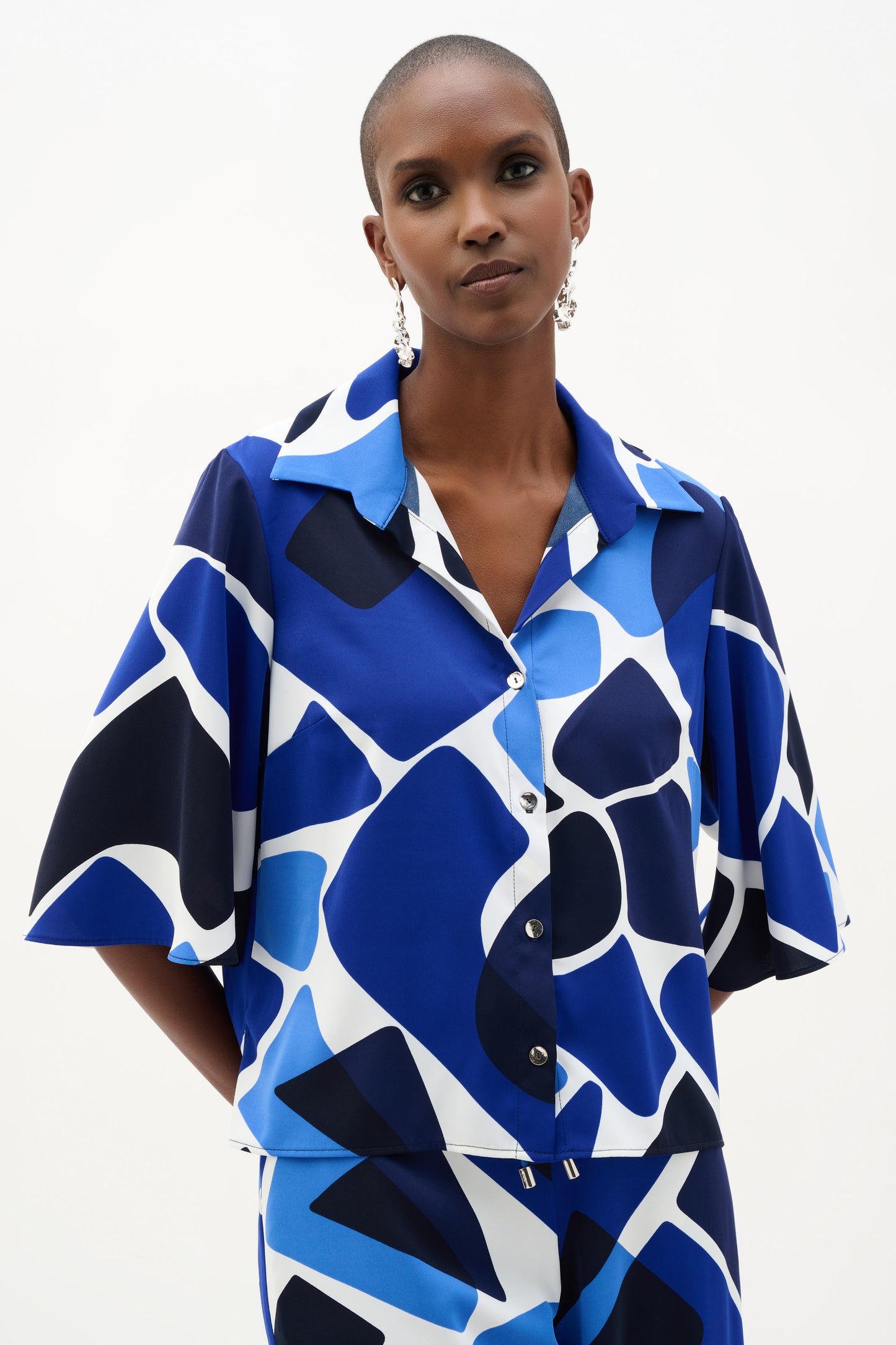 Joseph Ribkoff #262154-4473 Recycled Woven Geometric Print Blouse