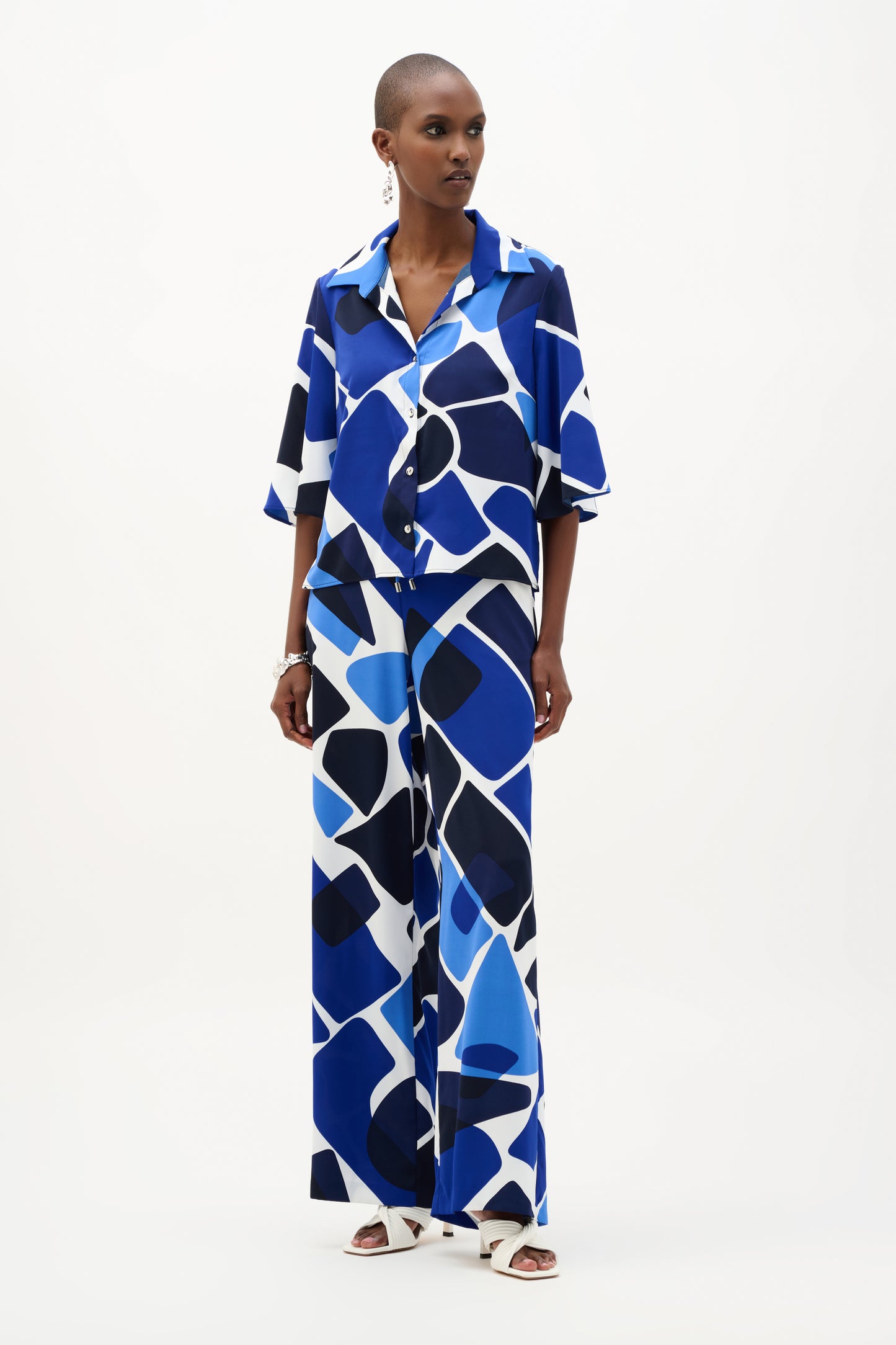 Joseph Ribkoff #262154-4473 Recycled Woven Geometric Print Blouse