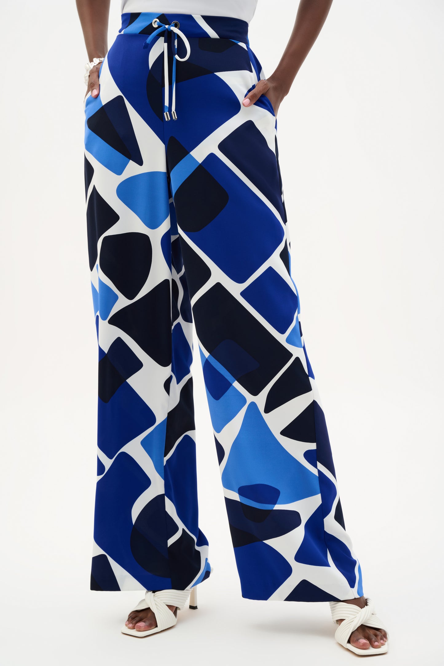 Joseph Ribkoff #262155-4473 Recycled Woven Geometric Wide Leg Pull On Pant