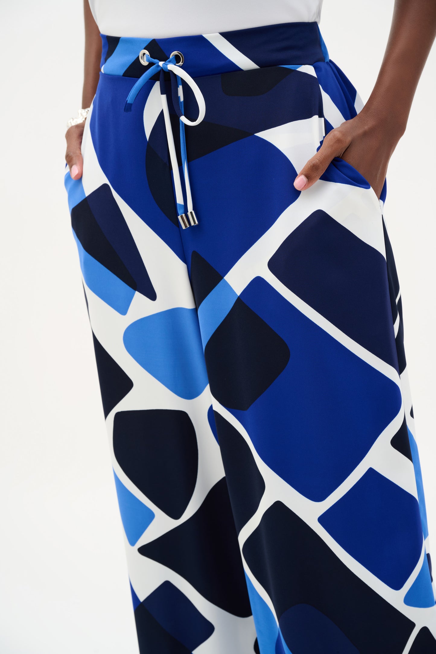Joseph Ribkoff #262155-4473 Recycled Woven Geometric Wide Leg Pull On Pant