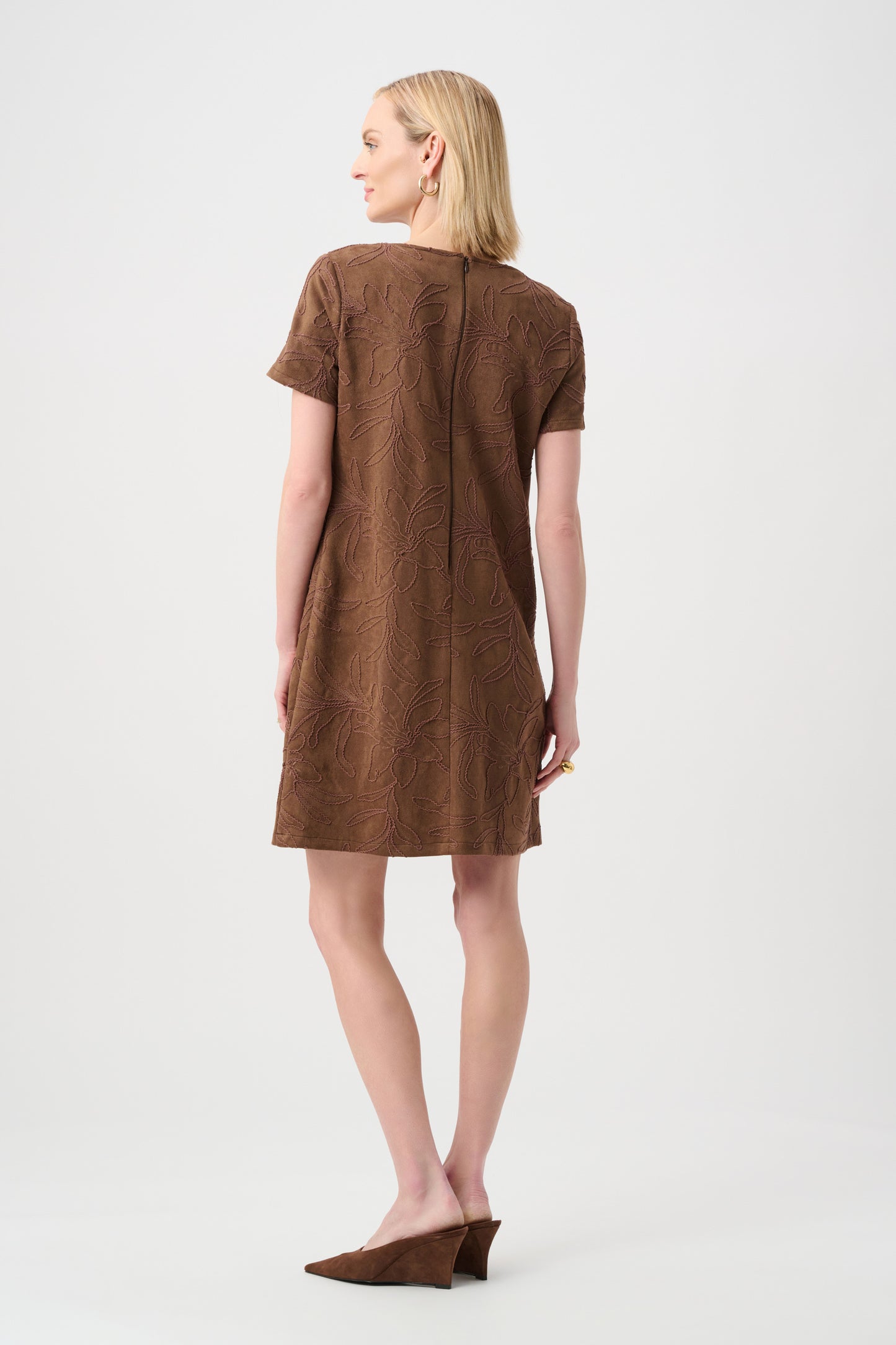 Joseph Ribkoff Embroidered Suede Boat-Neck Shift Dress #263185