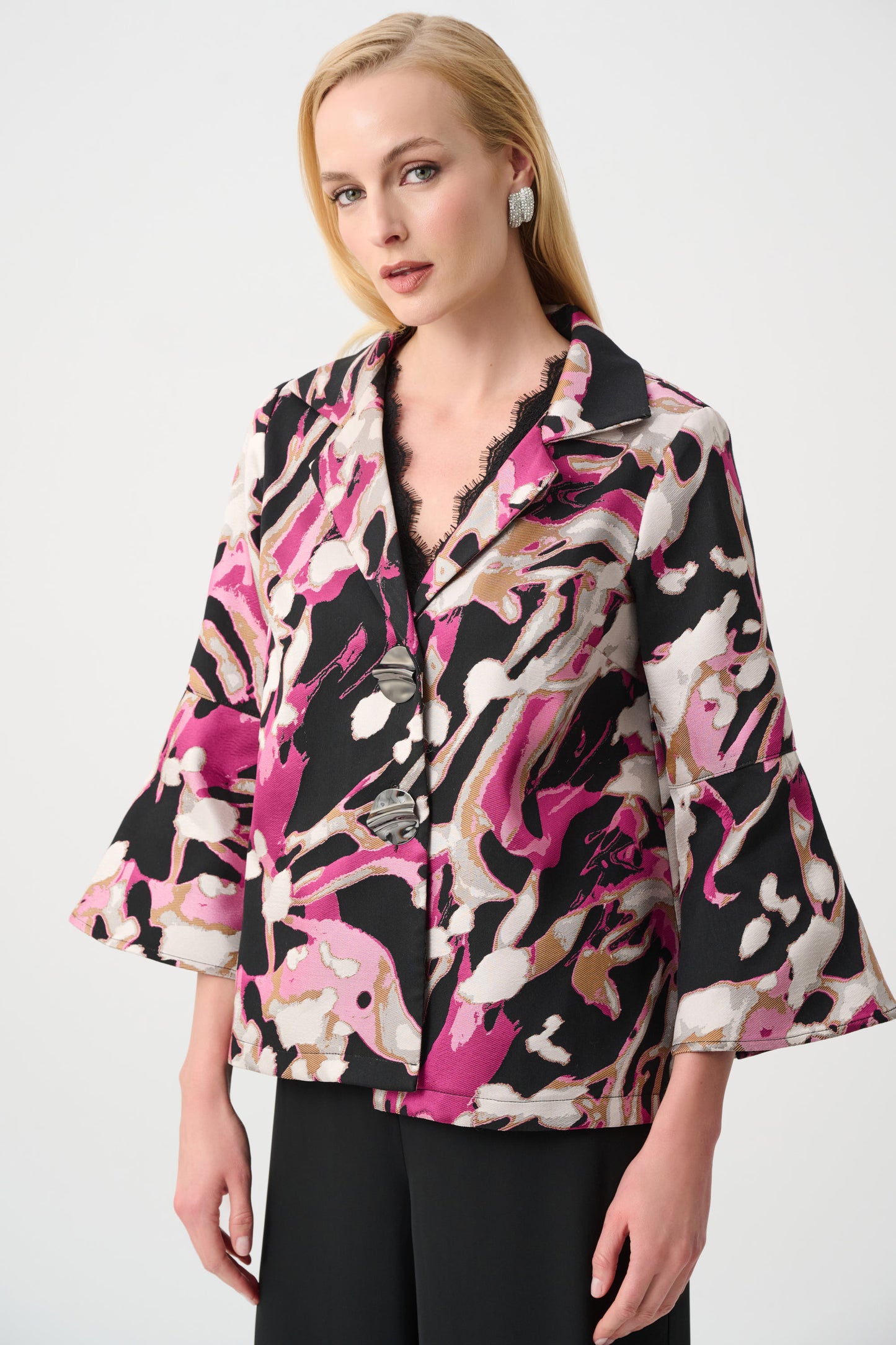 Joseph Ribkoff #263759-178 Signature | Jacquard Abstract Print Trapeze Jacket