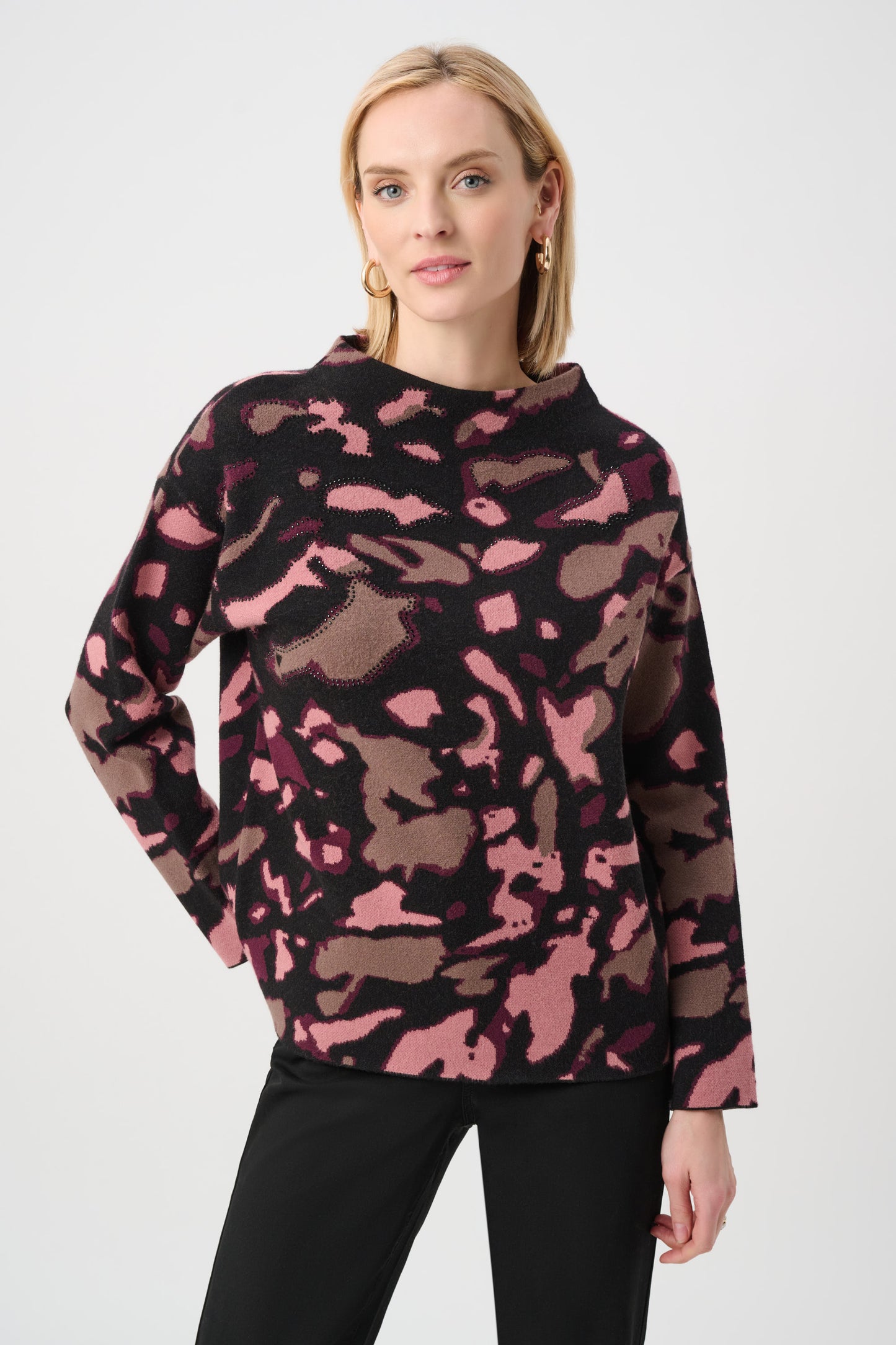 Joseph Ribkoff #263930-178 Abstract Jacquard Sweater With Rhinestone Detail