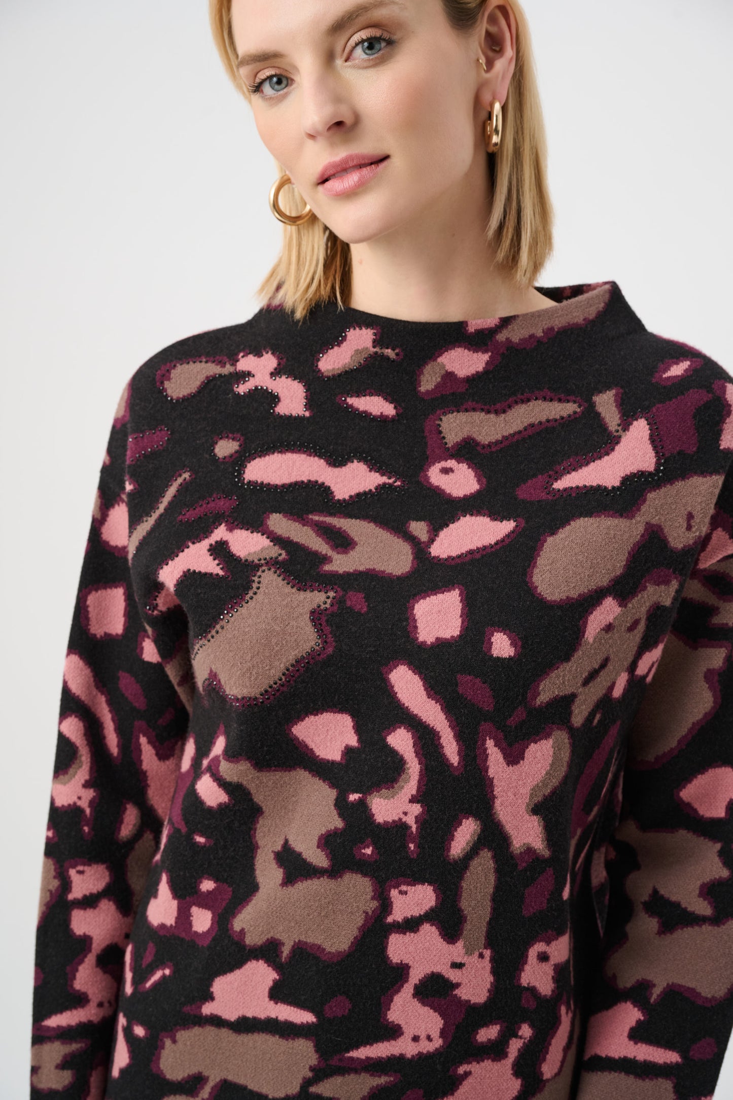 Joseph Ribkoff #263930-178 Abstract Jacquard Sweater With Rhinestone Detail