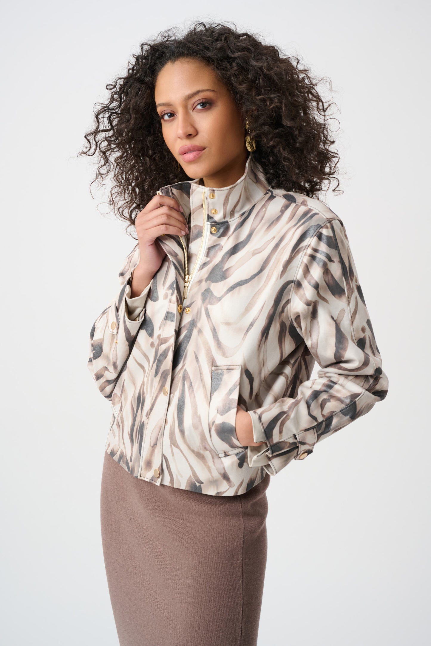 Joseph Ribkoff Foiled Faux Suede Animal Print Jacket #263944