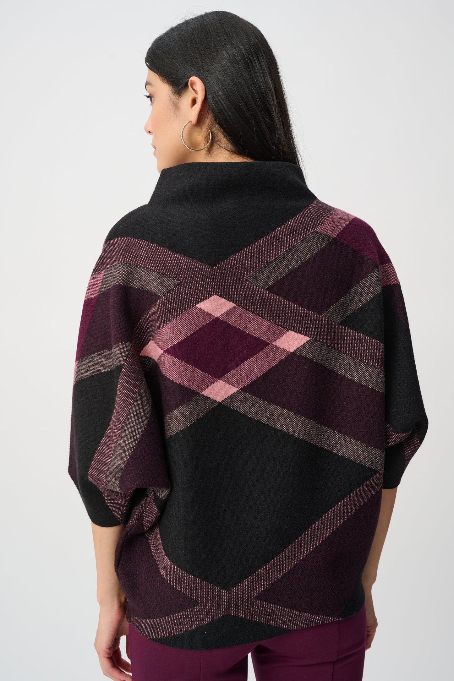 Joseph Ribkoff #263947-178 Brushed Viscose And Nylon Plaid Funnel-Neck Sweater