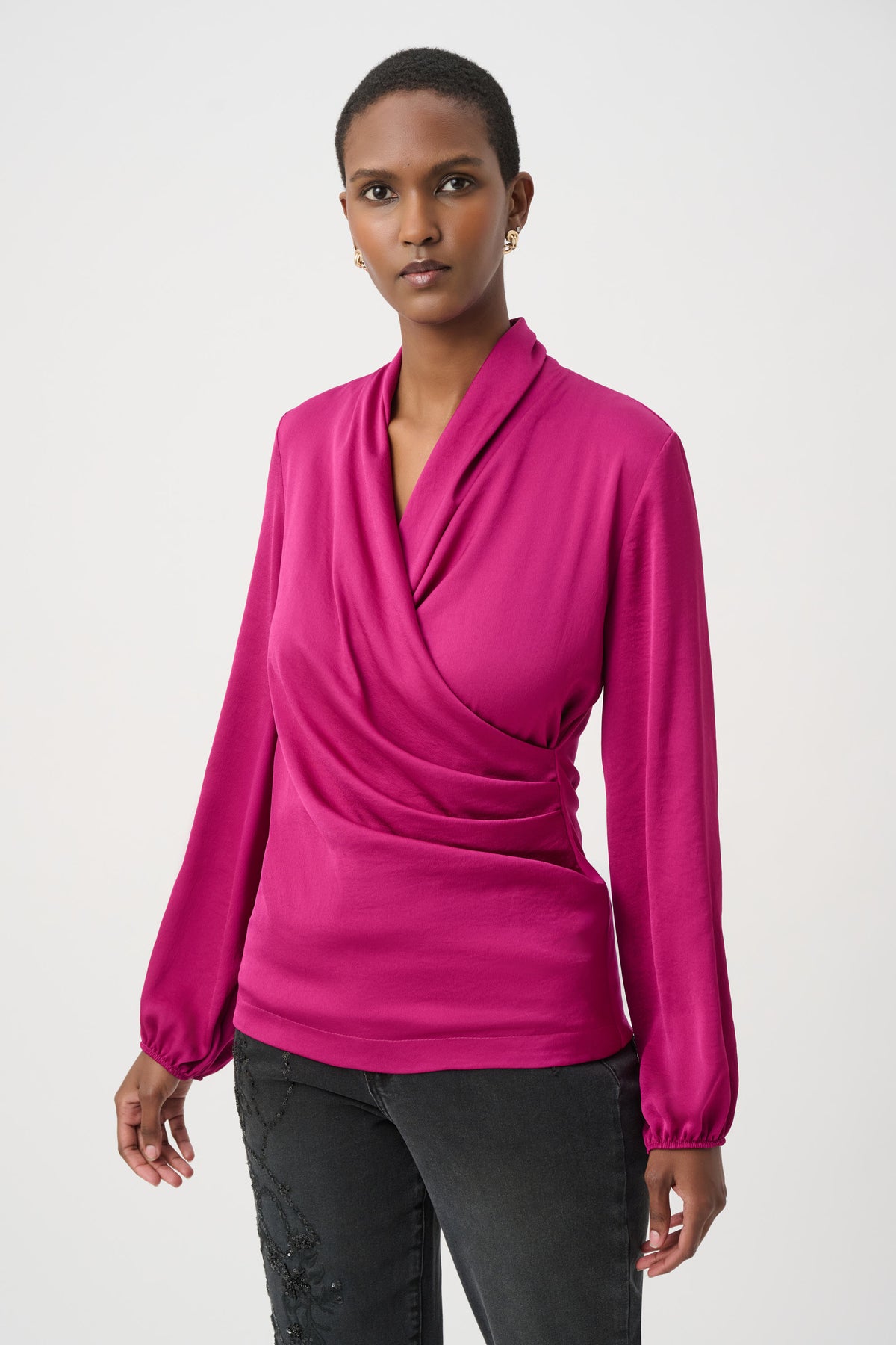 Joseph Ribkoff #264026-4587 Recycled Satin Faux-Wrap Top