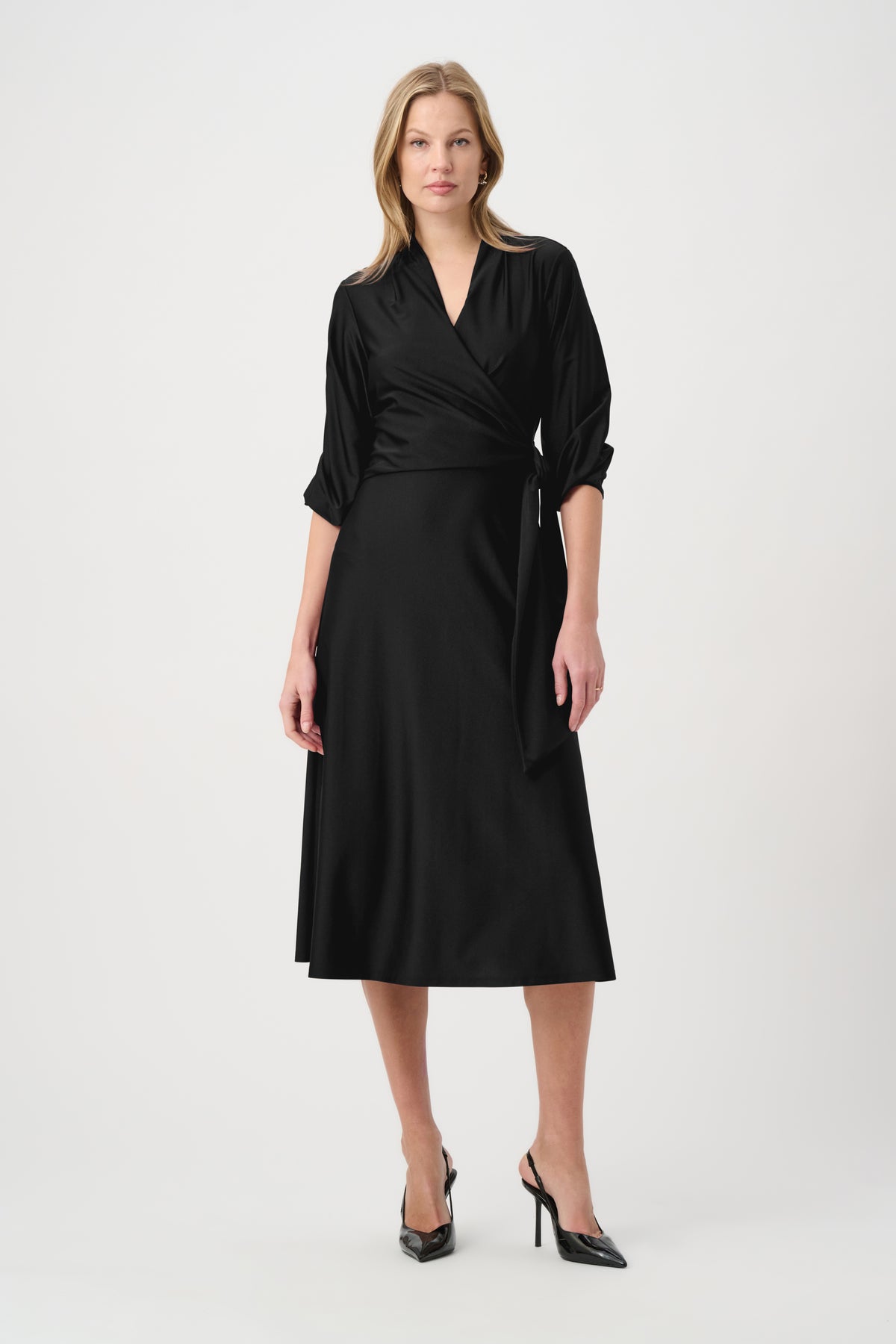 Joseph Ribkoff #264070-11 Knit Satin Flowy Wrap Dress