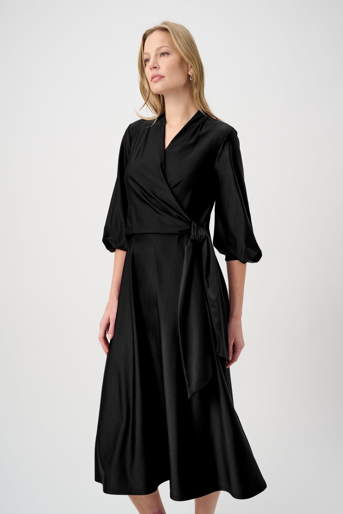 Joseph Ribkoff #264070-11 Knit Satin Flowy Wrap Dress