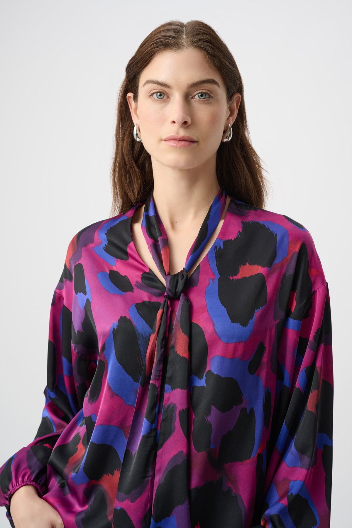 Jospeh Ribkoff #264206-178 Animal Print Satin Tie-Neck Top